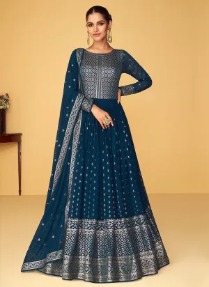 Blue Heavy Embroidered Kalidar Anarkali