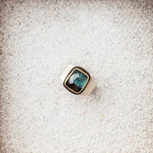 Blue Ombré Tourmaline Cushion Ring with 14k Gold Bezel on Taper Band