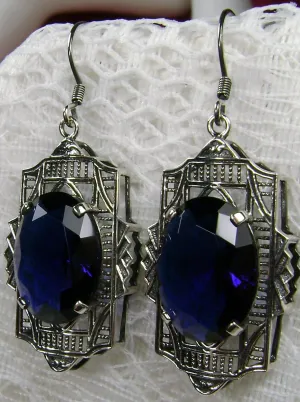 Blue Sapphire Earrings, Art Deco Jewelry #E19
