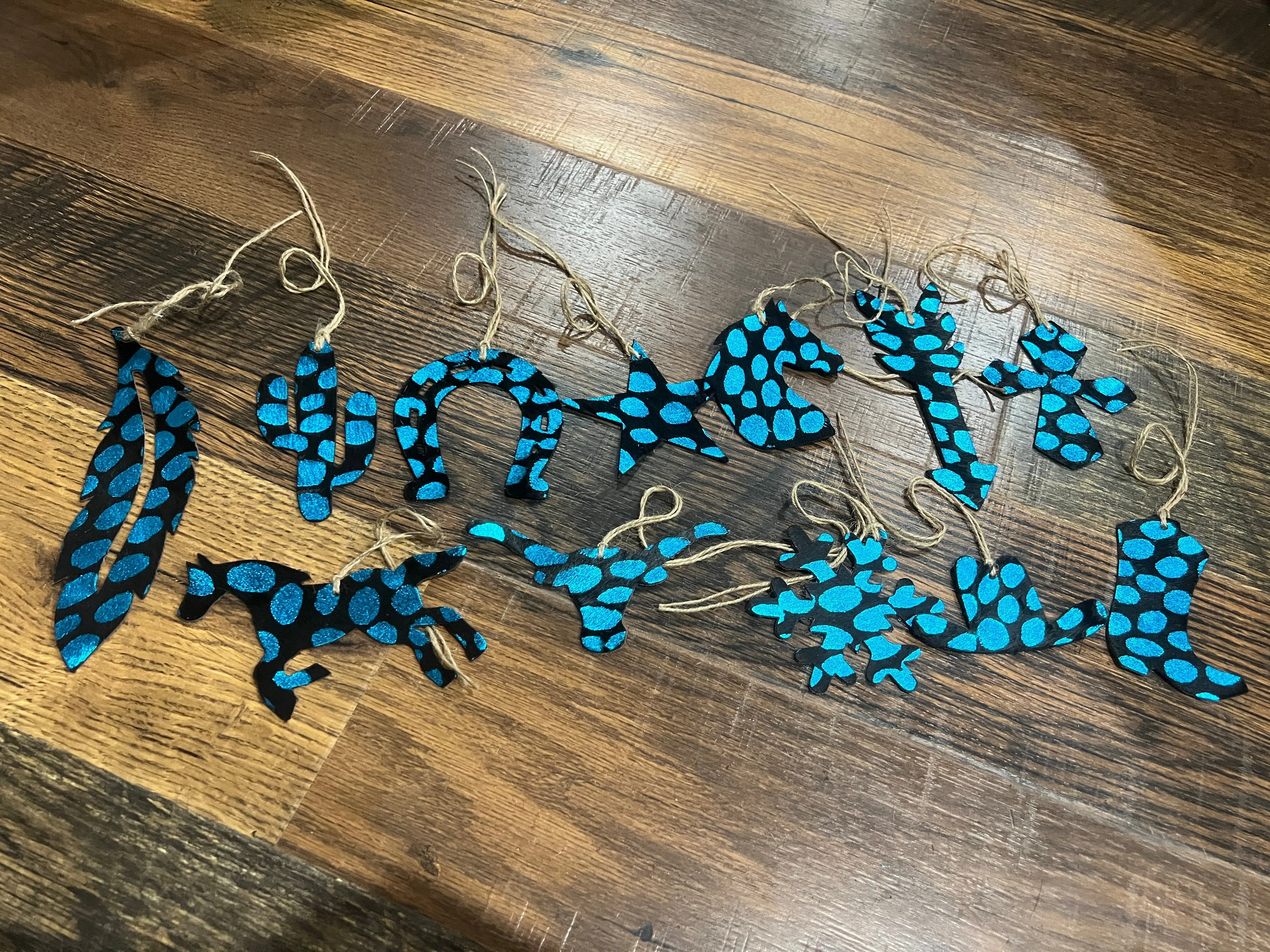 BLUE SPOTTED  Leather Cowhide  Christmas Ornament - Sold Individually