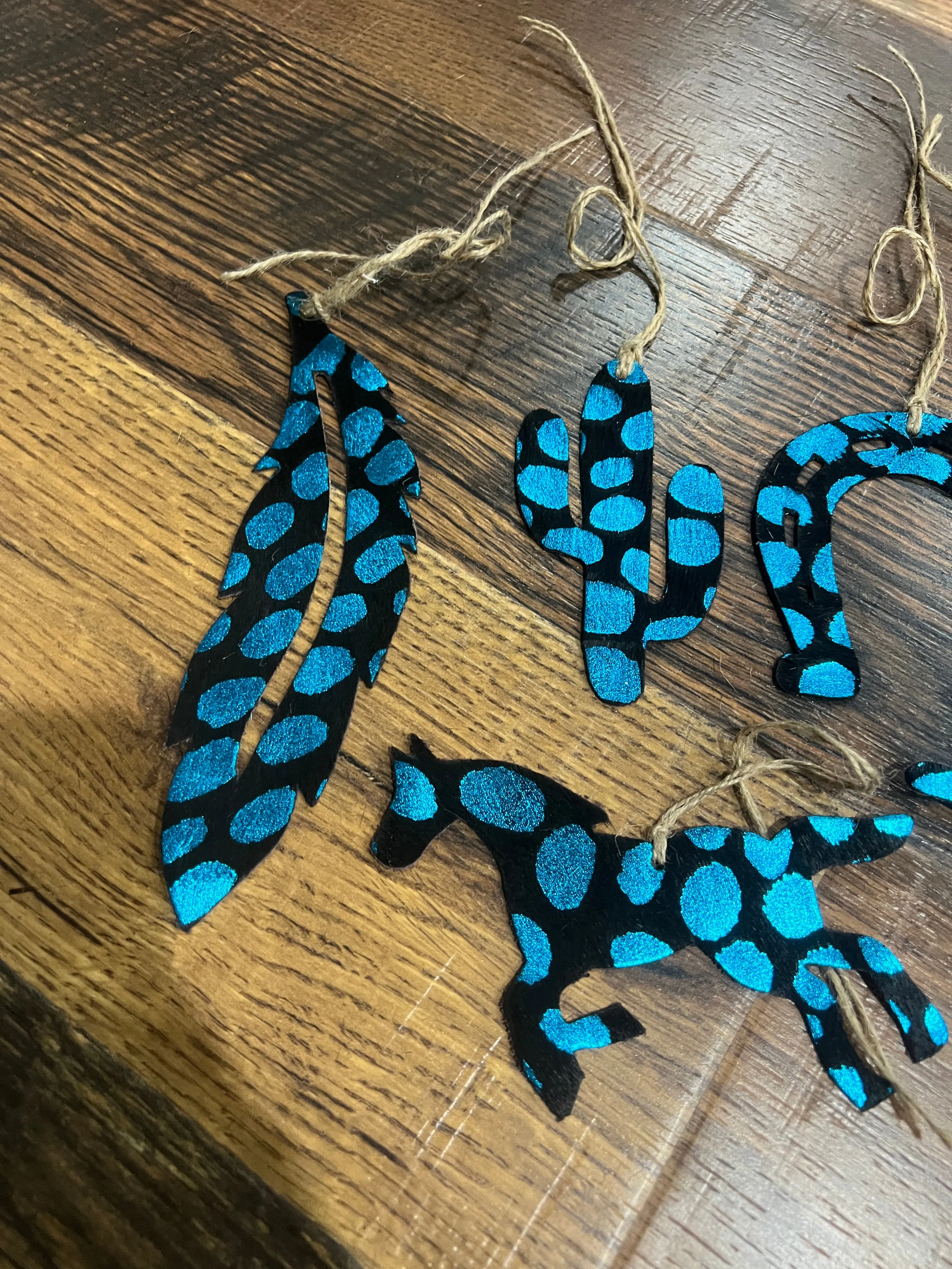 BLUE SPOTTED  Leather Cowhide  Christmas Ornament - Sold Individually