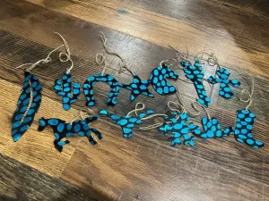 BLUE SPOTTED  Leather Cowhide  Christmas Ornament - Sold Individually