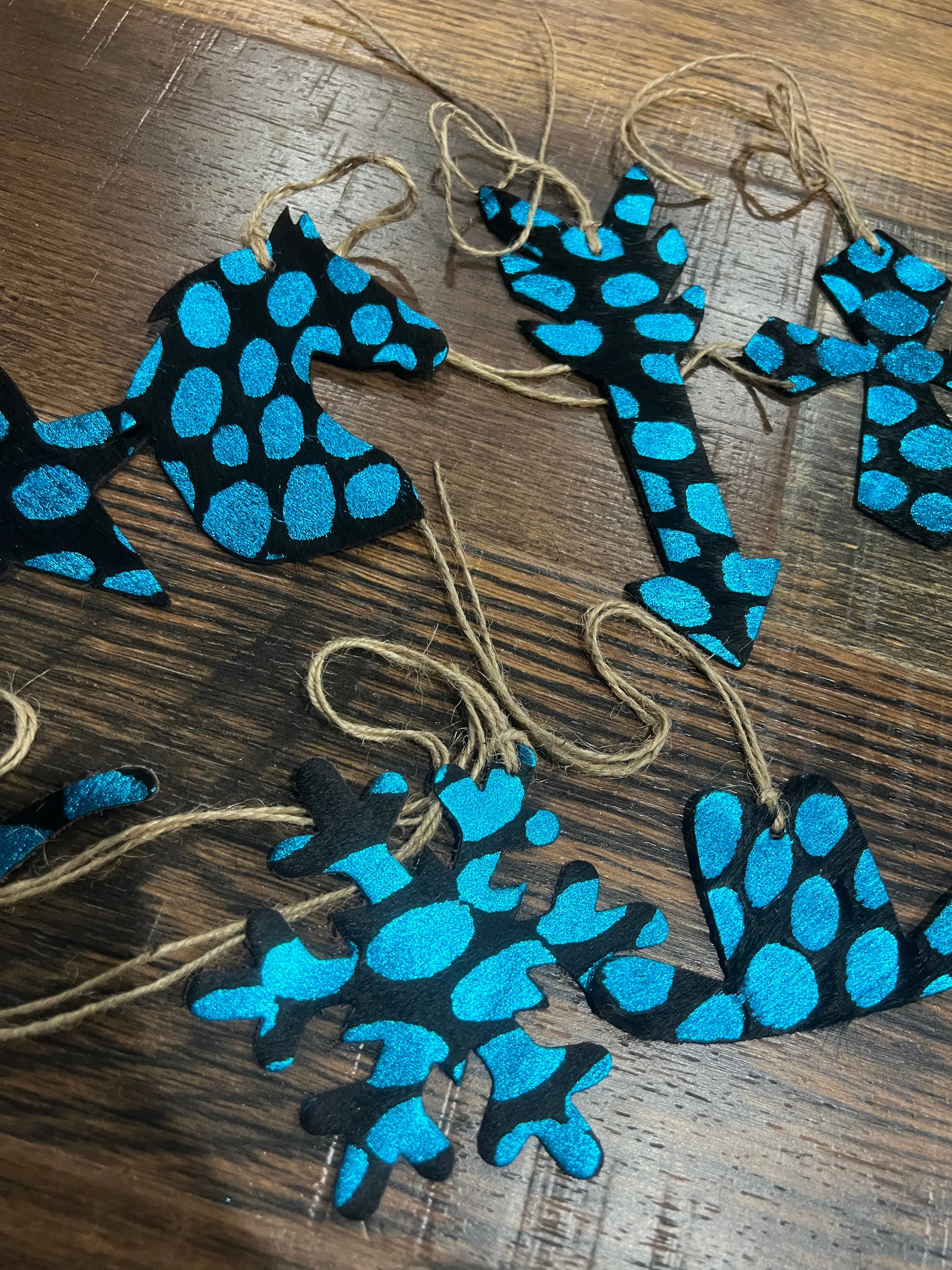 BLUE SPOTTED  Leather Cowhide  Christmas Ornament - Sold Individually