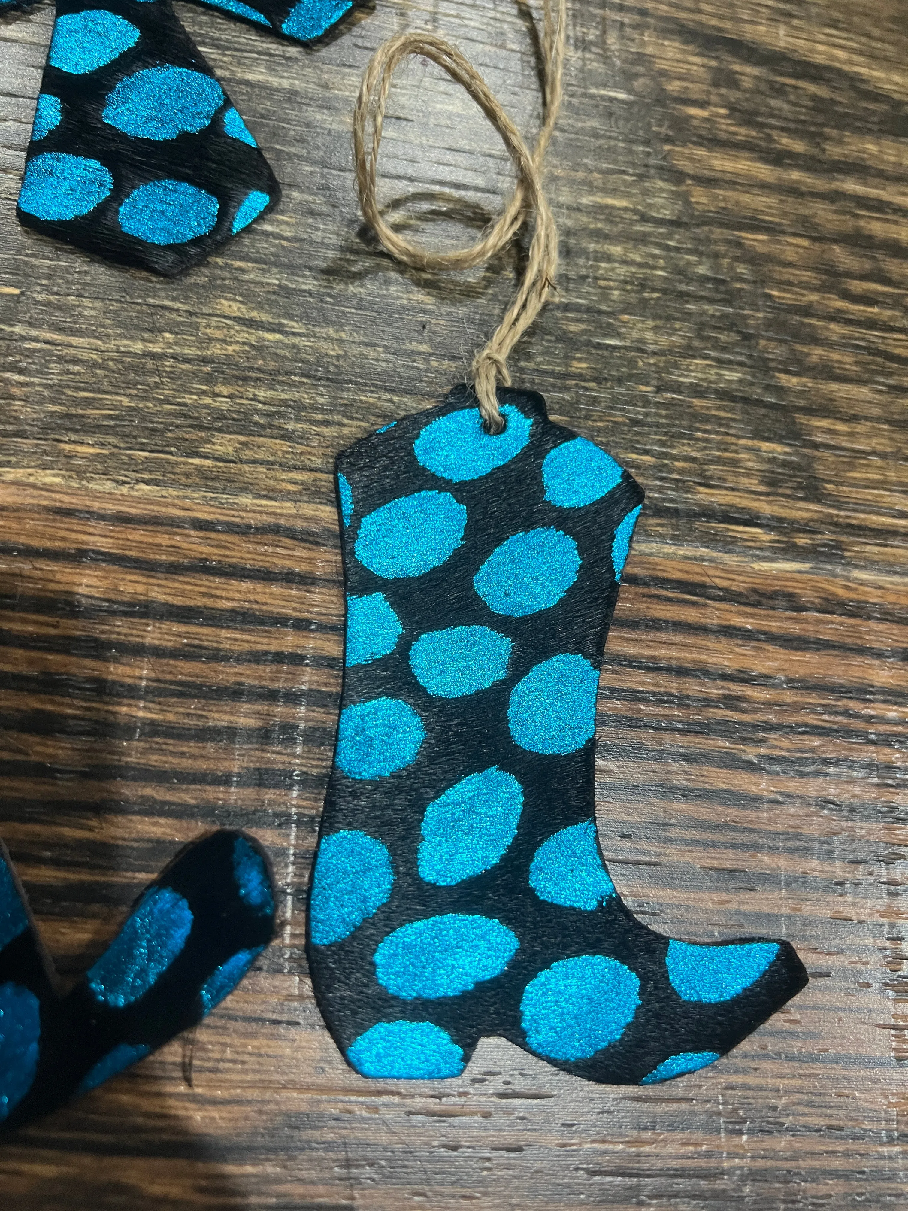 BLUE SPOTTED  Leather Cowhide  Christmas Ornament - Sold Individually