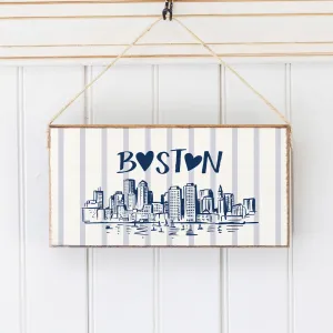 Boston Blue Striped Skyline Twine Hanging Sign