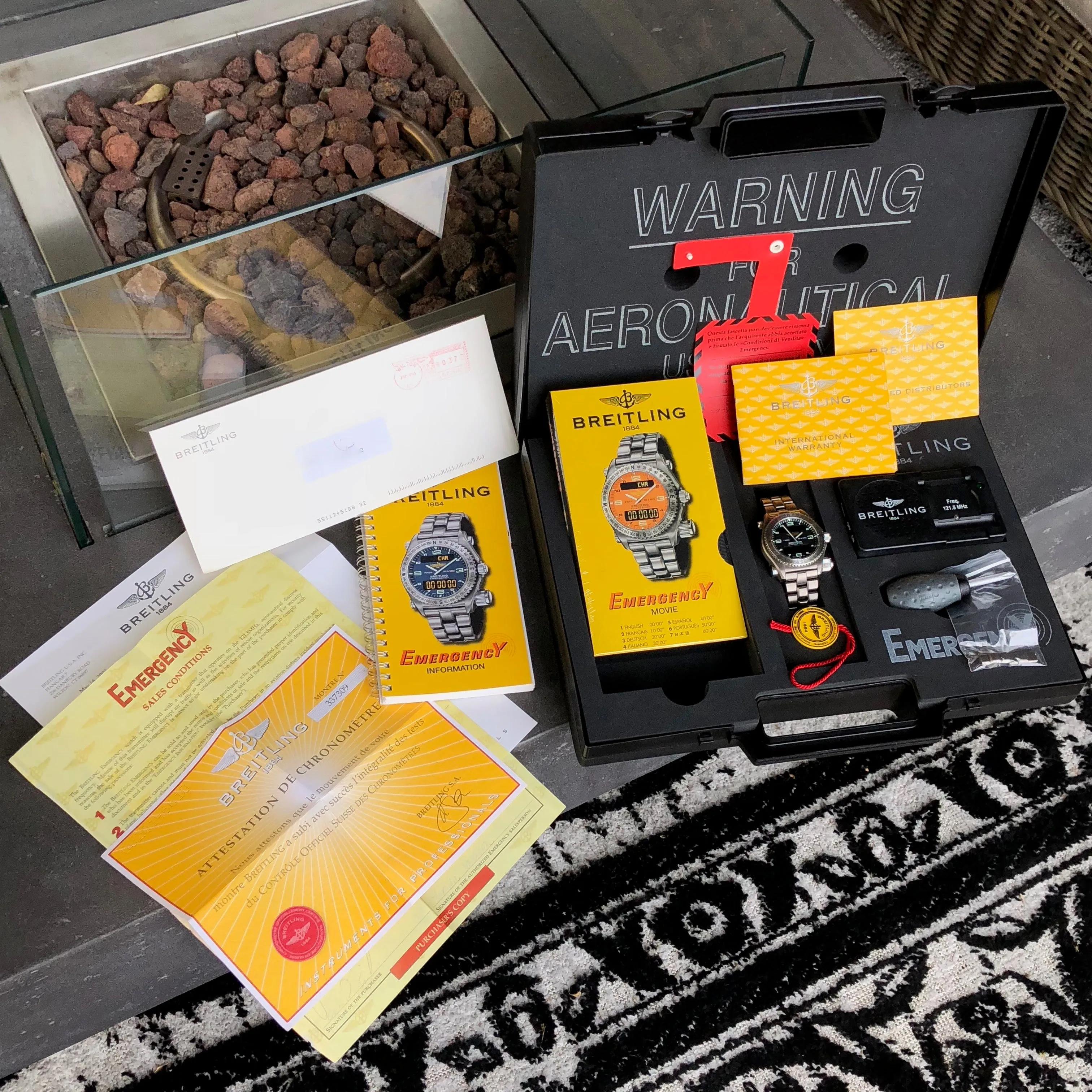 Breitling Emergency E56321 Titanium Aeronautical 43mm Wristwatch Box & Papers
