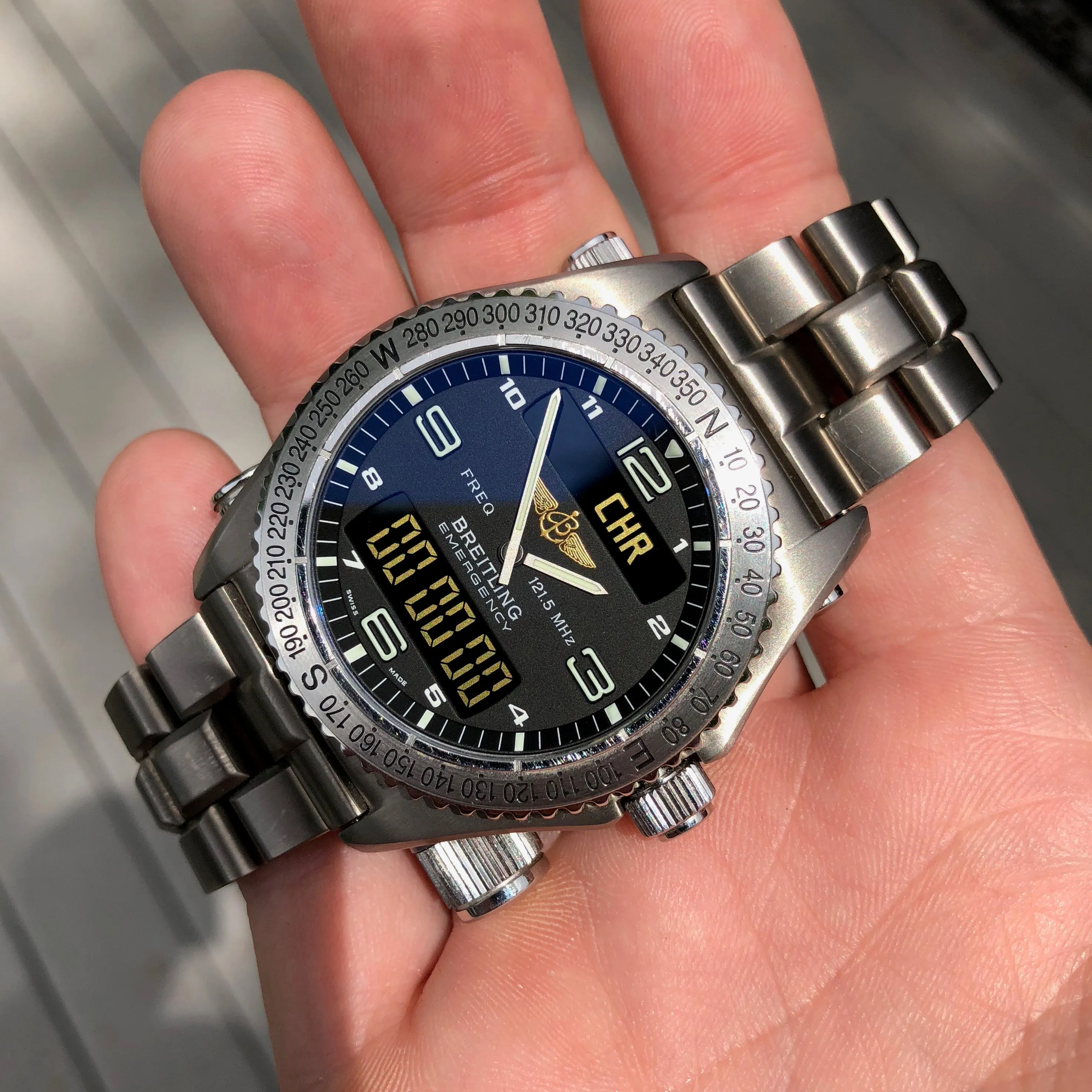 Breitling Emergency E56321 Titanium Aeronautical 43mm Wristwatch Box & Papers