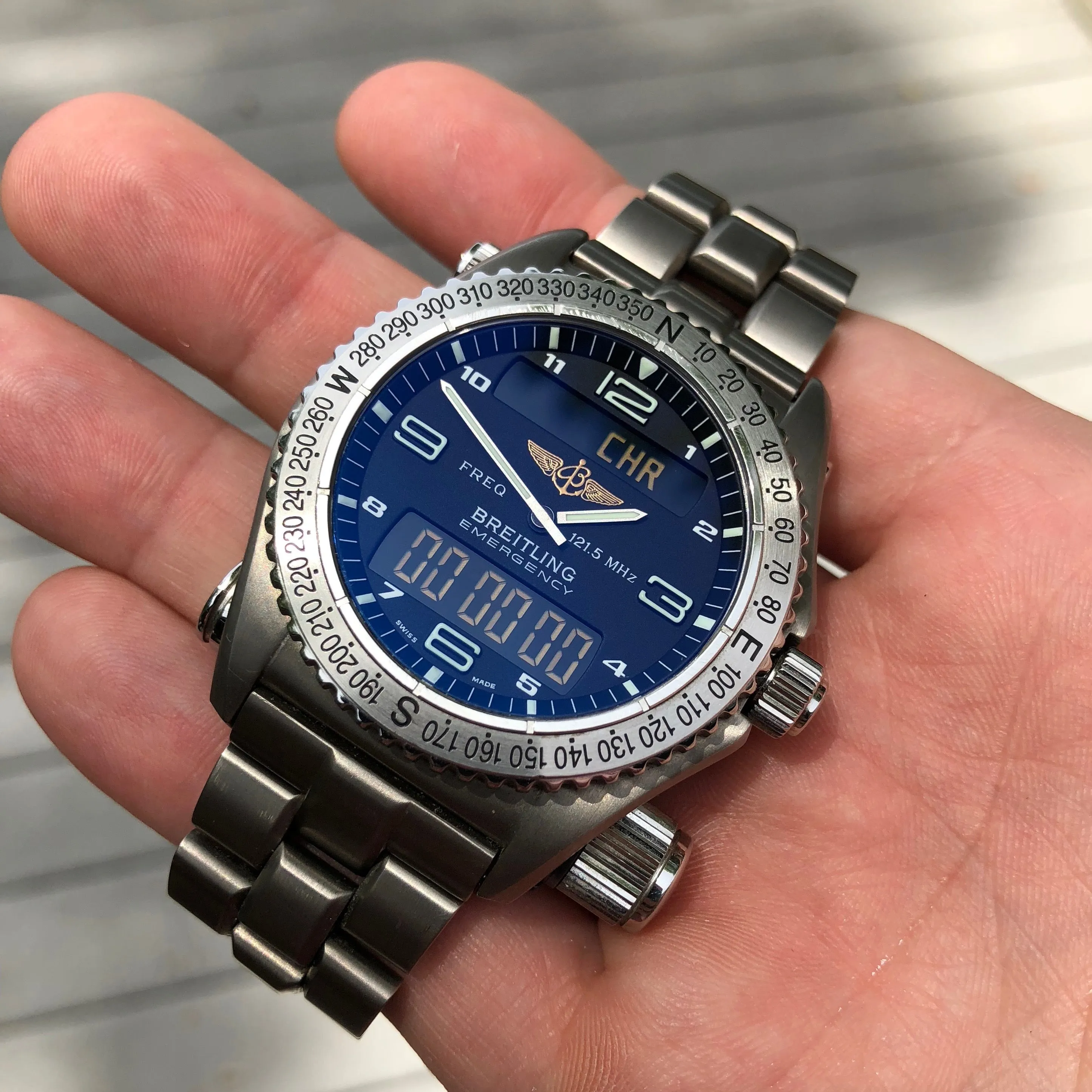 Breitling Emergency E56321 Titanium Aeronautical 43mm Wristwatch Box & Papers