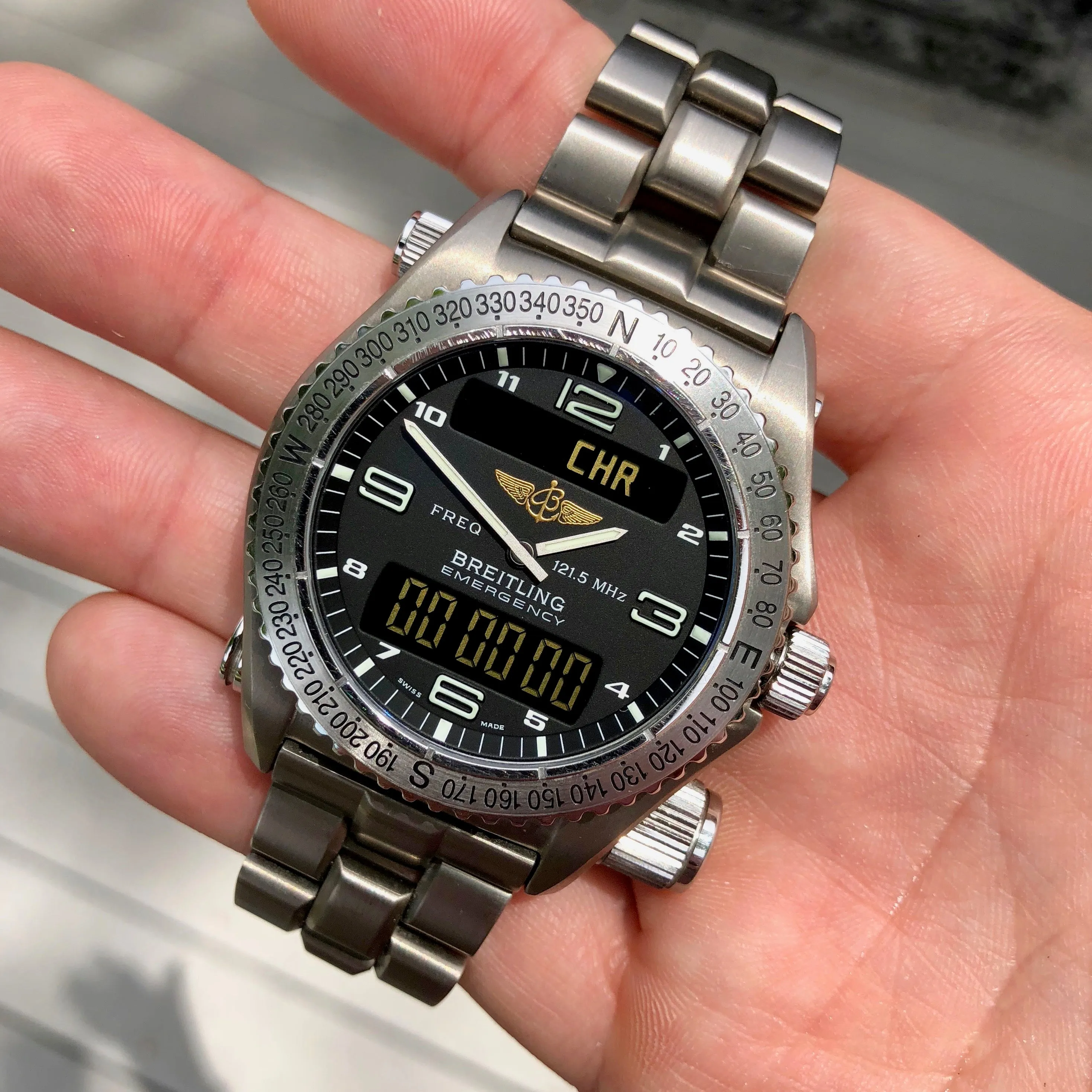 Breitling Emergency E56321 Titanium Aeronautical 43mm Wristwatch Box & Papers