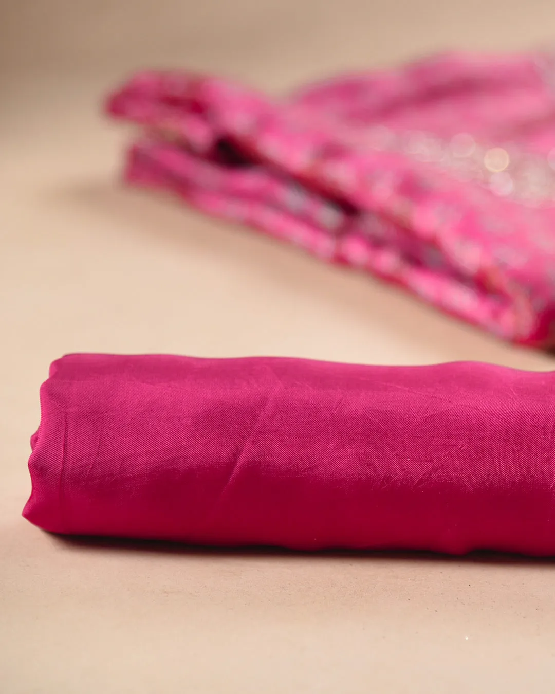 Bright Pink Satin Silk Blend Printed With Embroidery Unstitched Suit Fabric Set With Satin Silk Blend Printed Dupatta