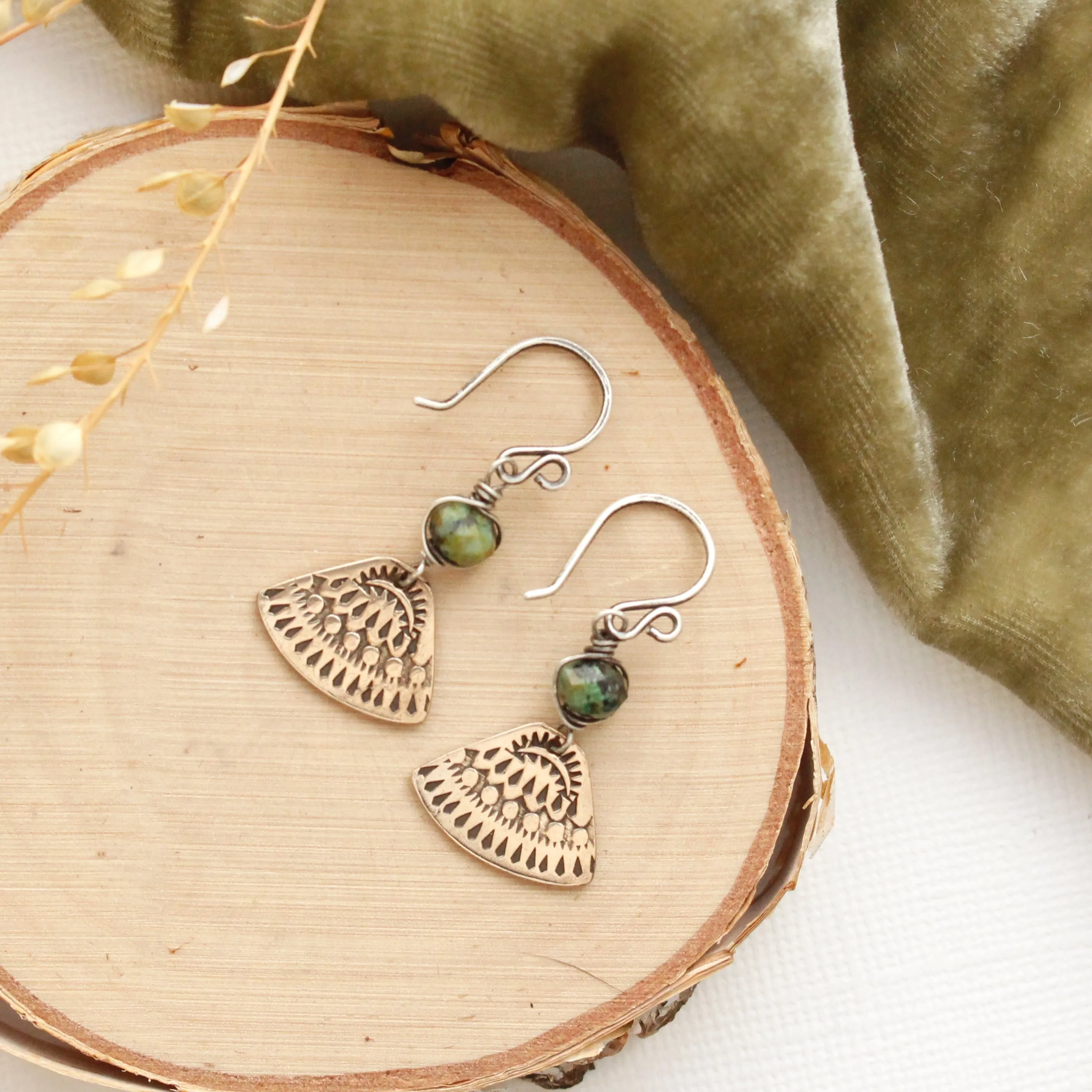 Bronze Asmi Triangle African Jasper Earrings