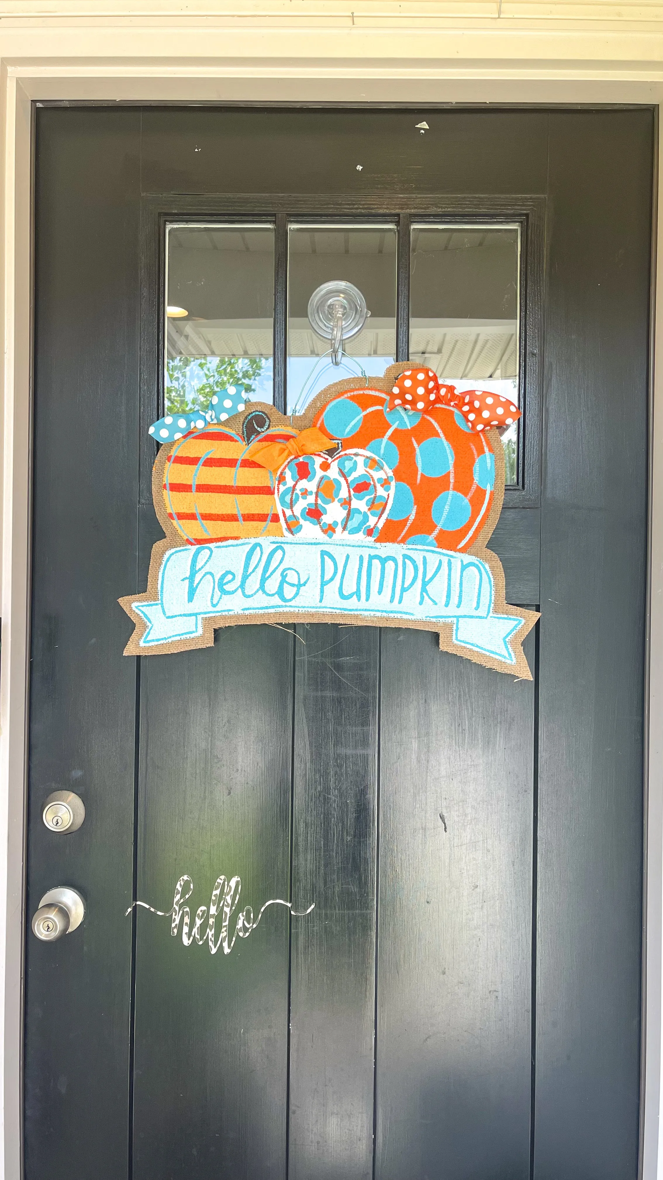 Burlap Pumpkin Door Hanger - Hello Pumpkin Turquoise Trio