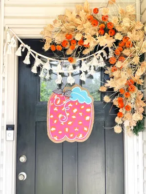 Burlap Pumpkin Door Hanger - Pink Leopard Pumpkin