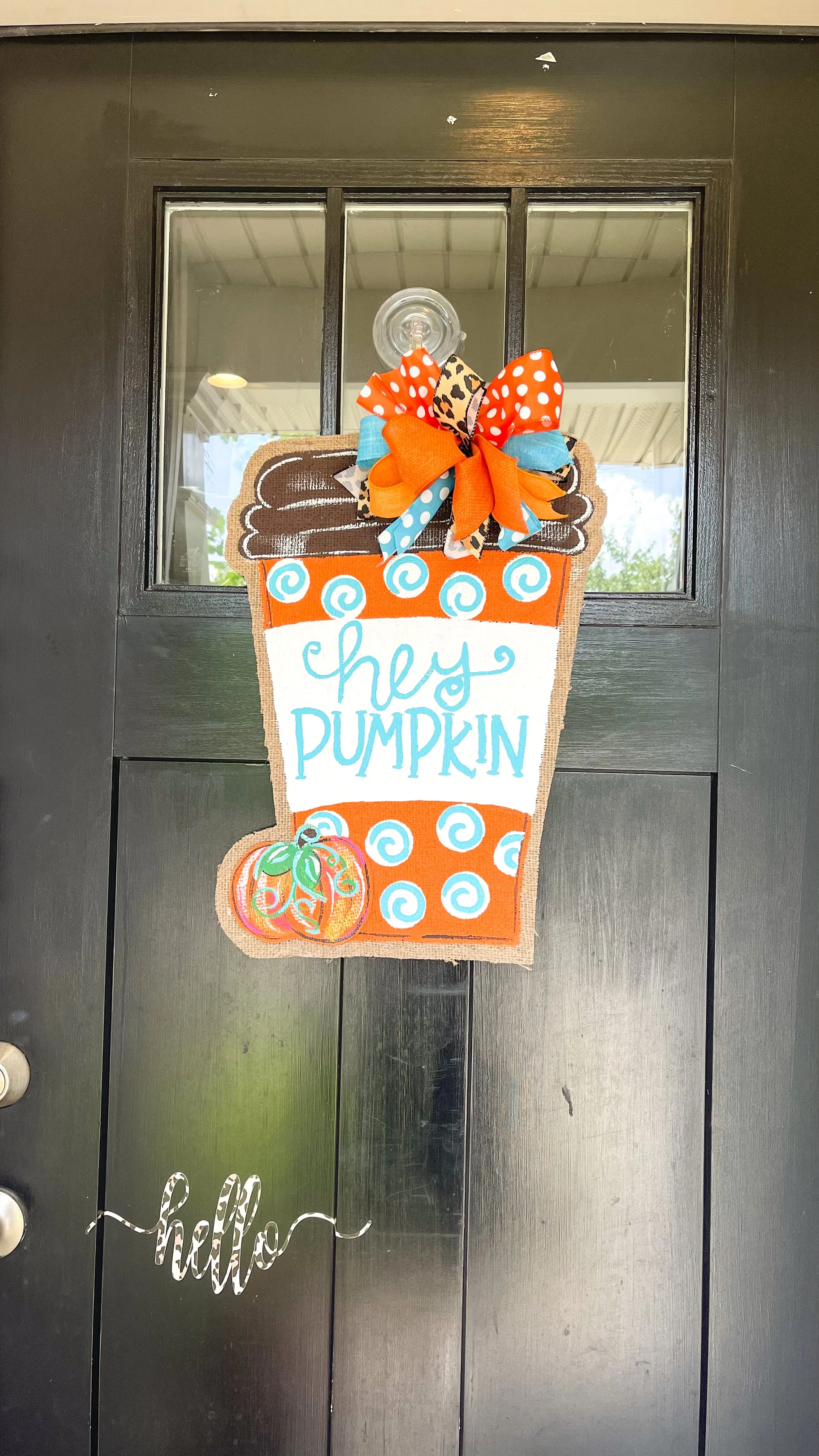 Burlap Pumpkin Door Hanger - Turquoise Pumpkin Spice Latte