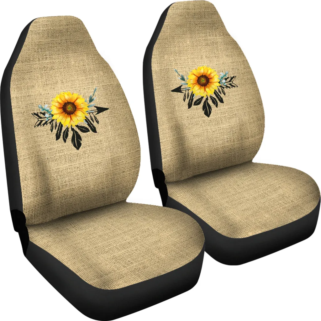 Burlap Style Background With Sunflower Dreamcatcher Car Seat Covers Set of 2