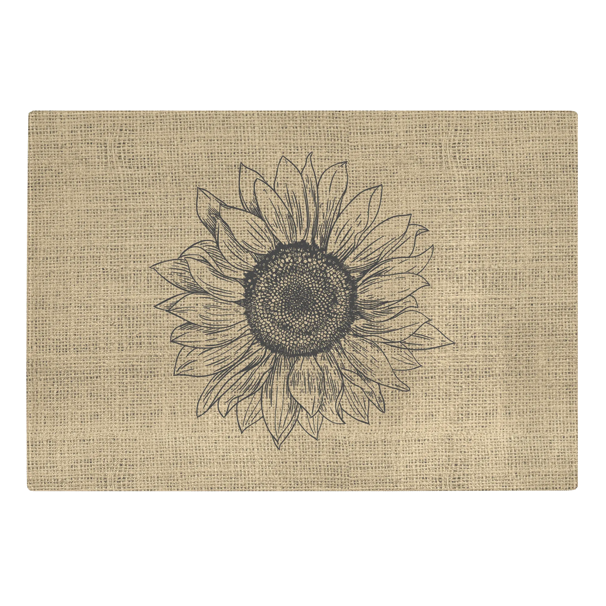 Burlap With Rustic Sunflower Design Outline Tempered Glass Cutting Board