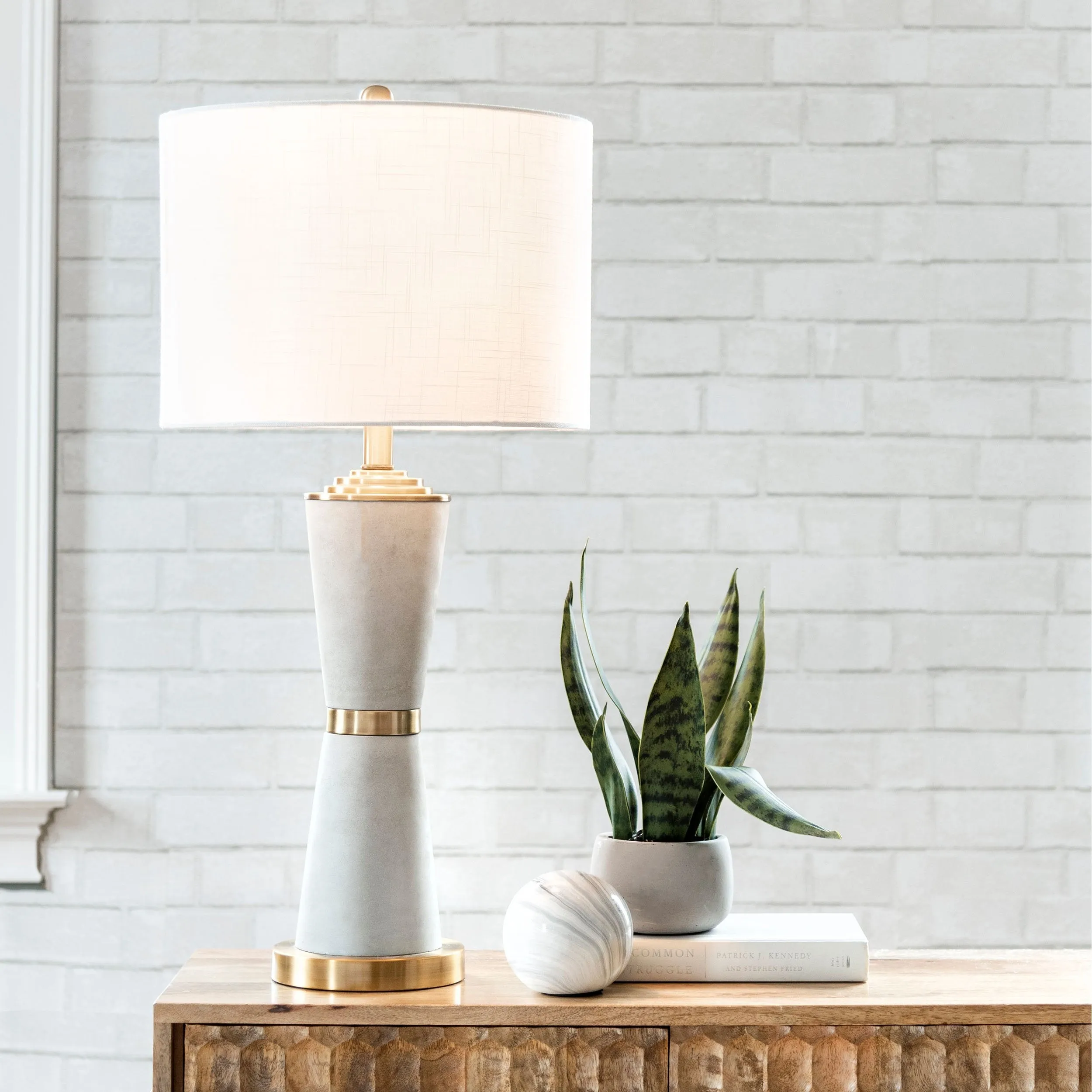 CEMENT & BRASS SILHOUETTE TABLE LAMP - 29