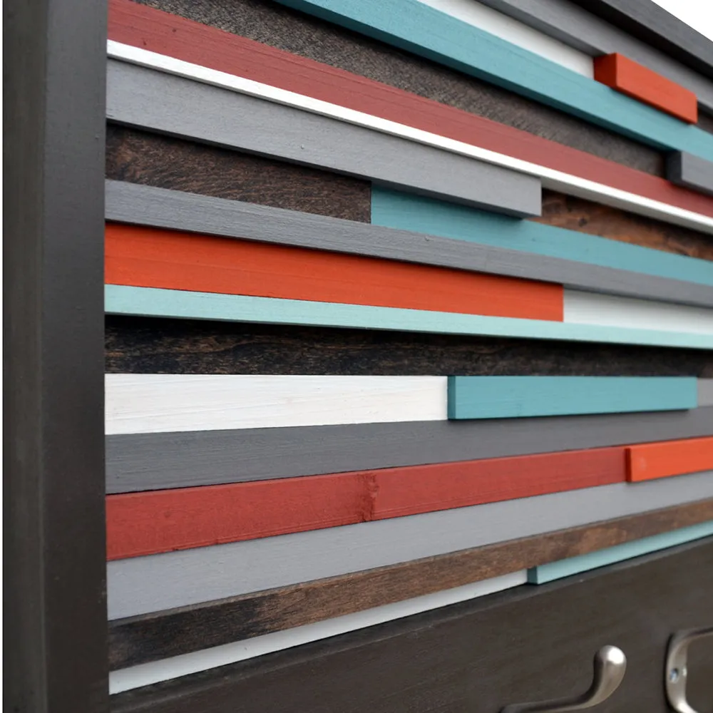 Coat Rack - Organizer - Wood Wall Art - Reclaimed Wood Art - 3D Artwork - Coat Rack Abstract Painting on Wood