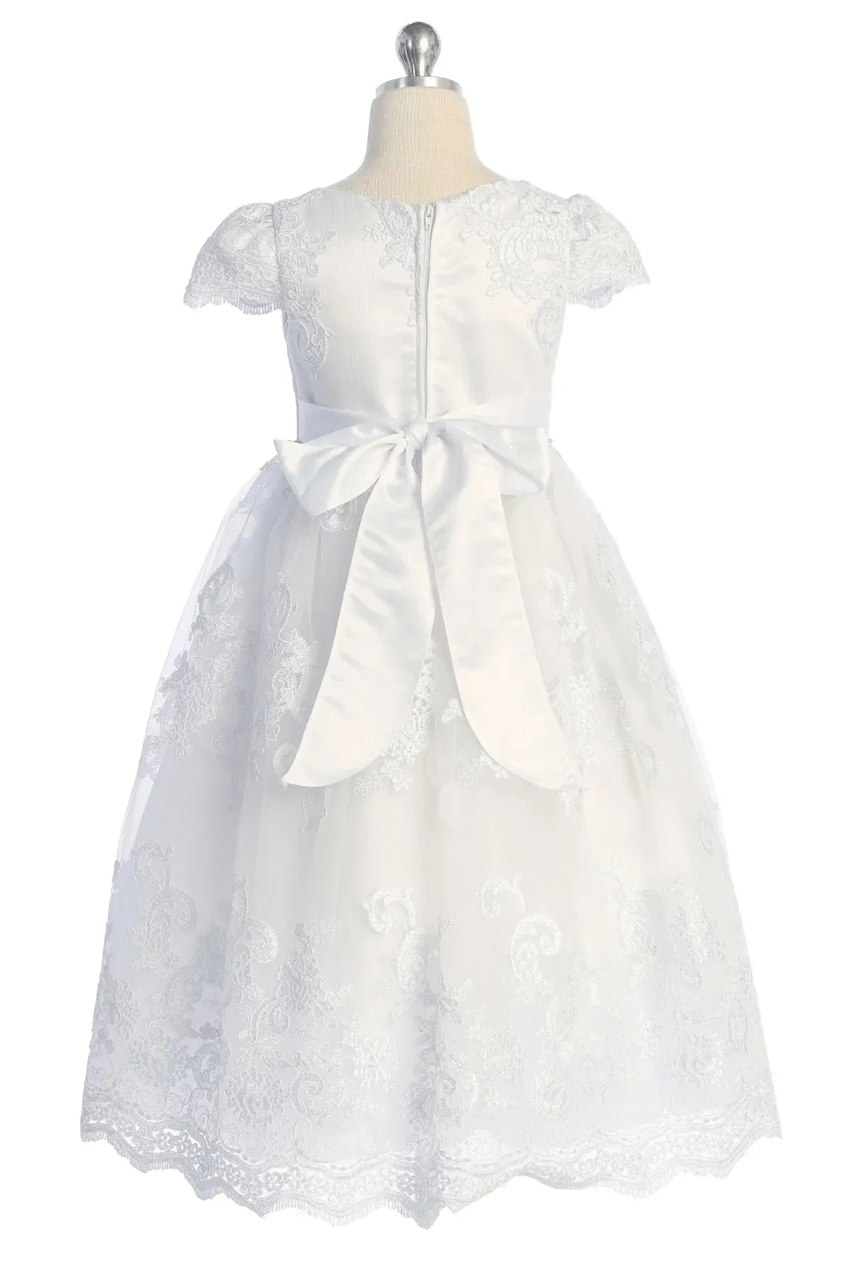 Cording Embellished Lace Sleeve Long Dress