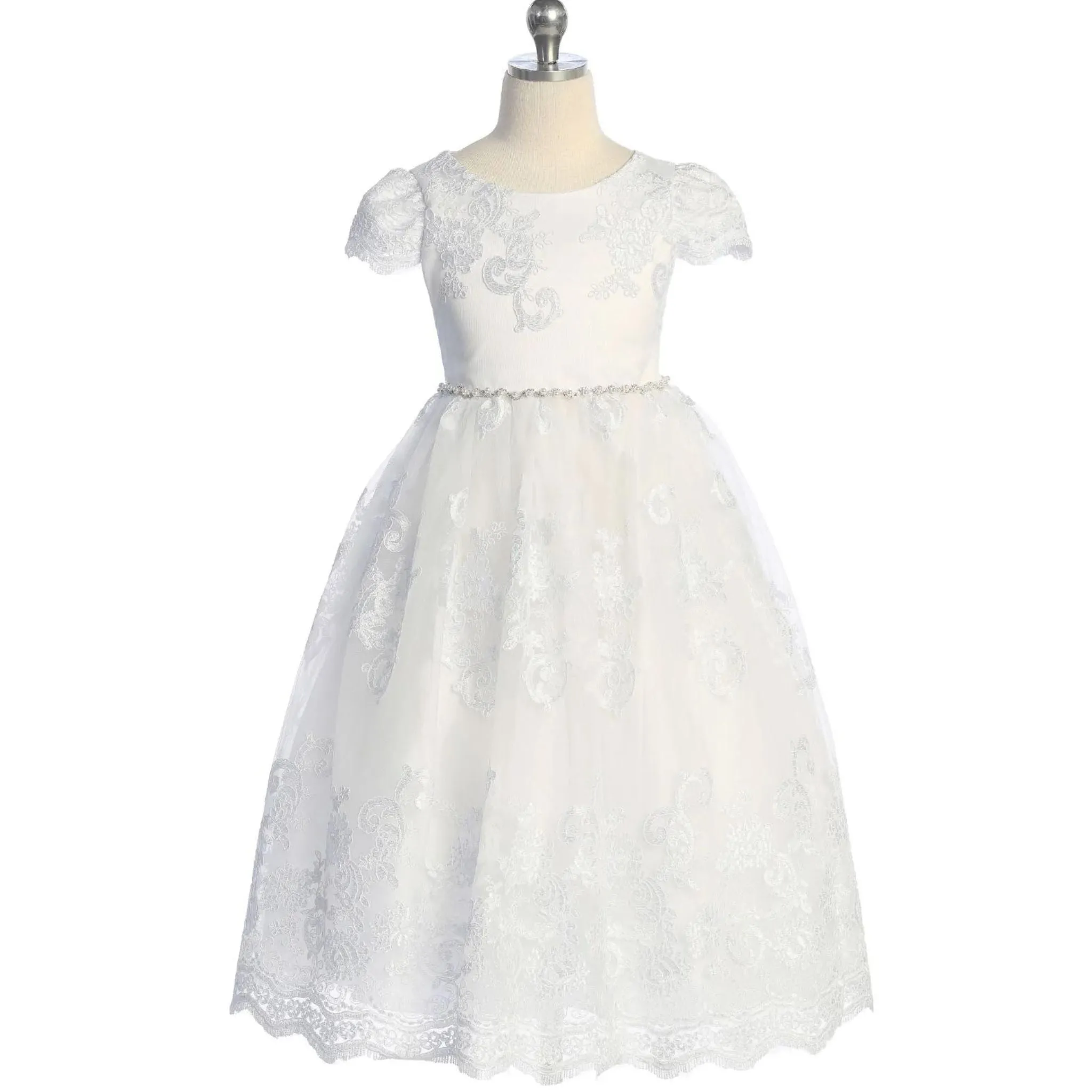 Cording Embellished Lace Sleeve Long Dress