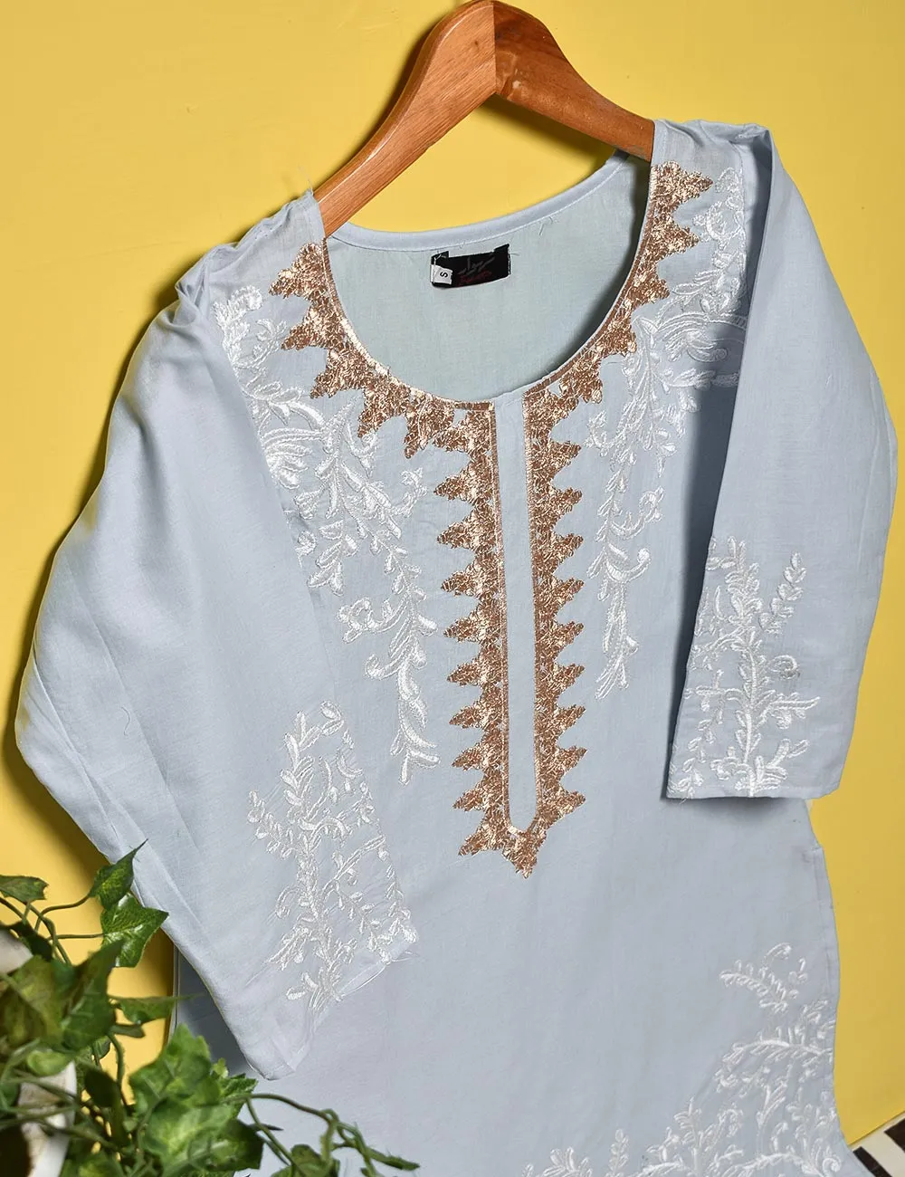 Cotton Embroidered Stitched Kurti - Elegancia (TS-010A-LightBlue)