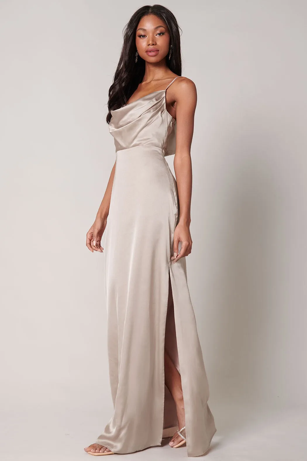 Cowl Neck Satin Dress