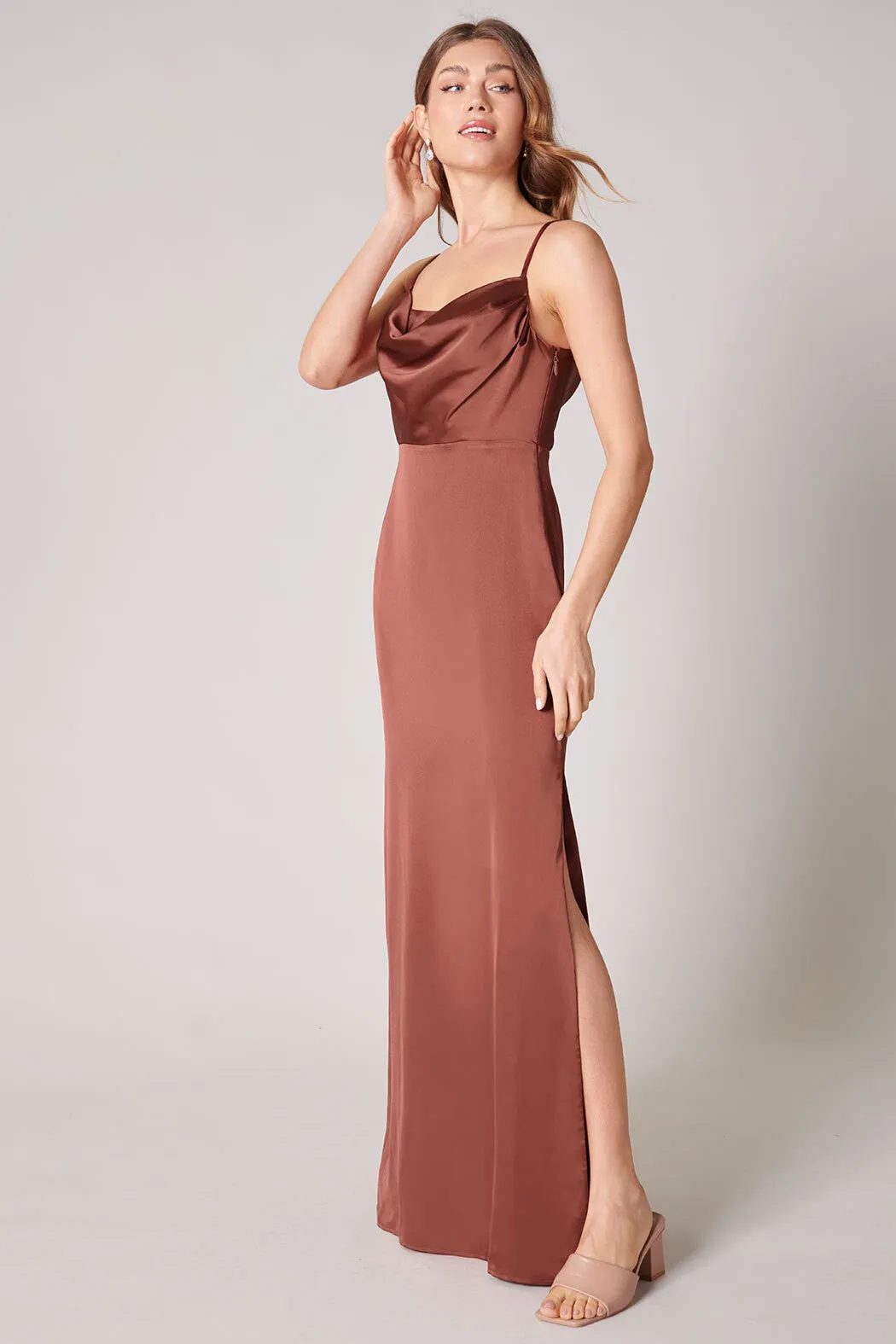 Cowl Neck Satin Dress