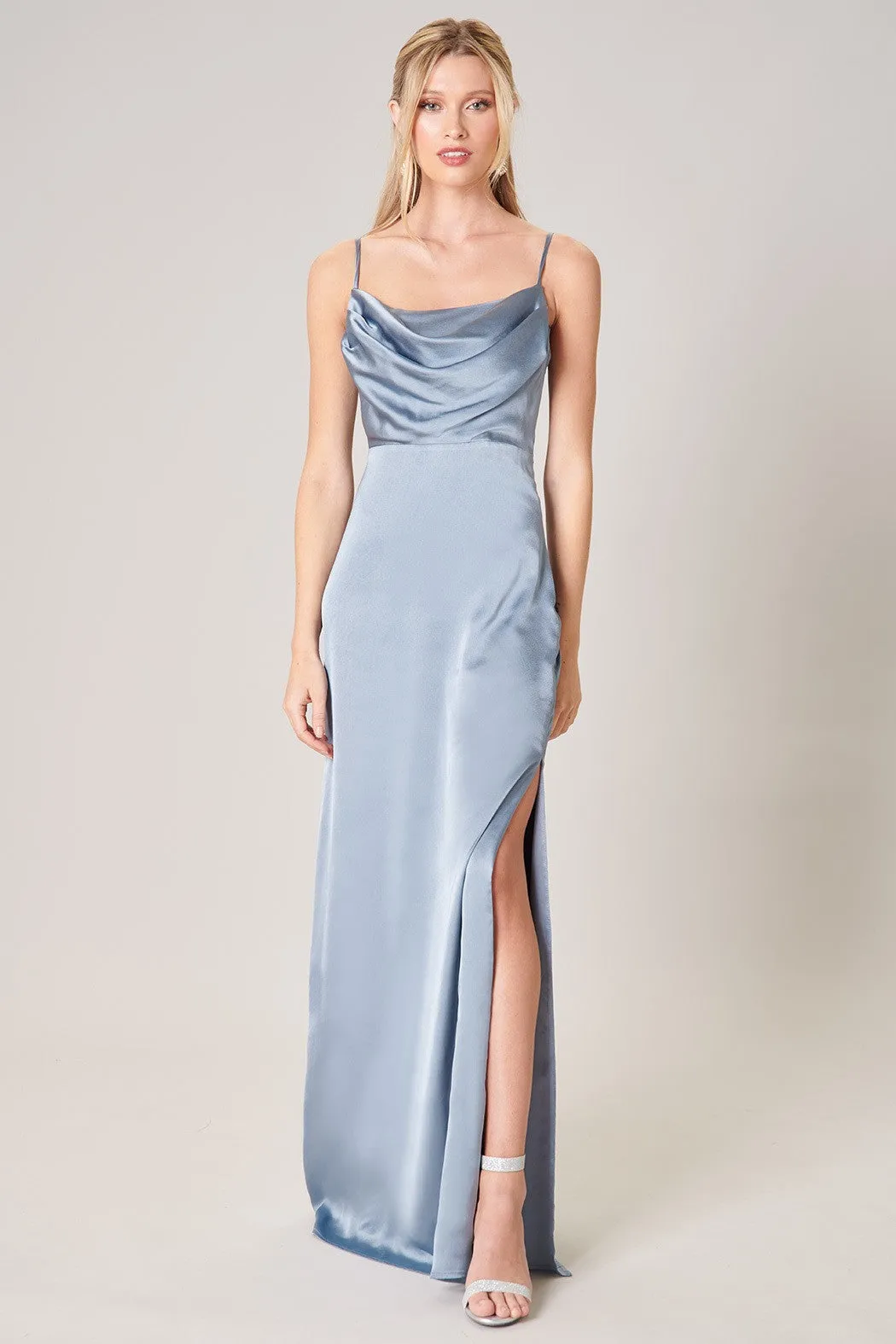Cowl Neck Satin Dress
