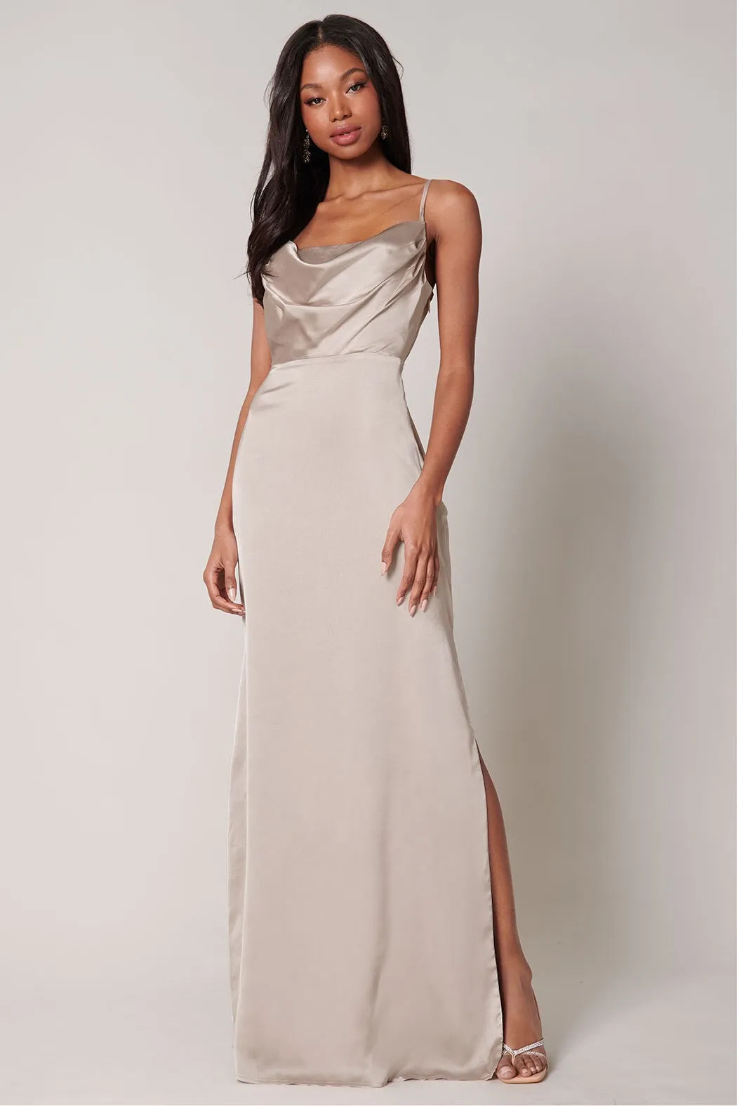 Cowl Neck Satin Dress