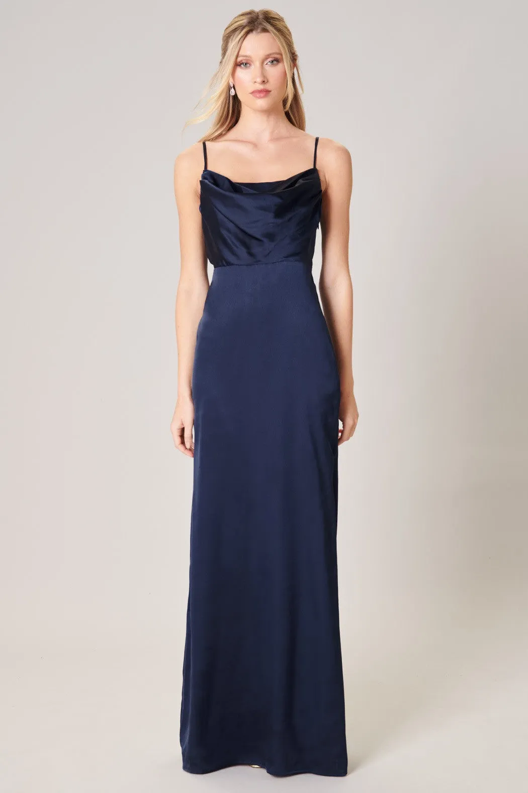 Cowl Neck Satin Dress