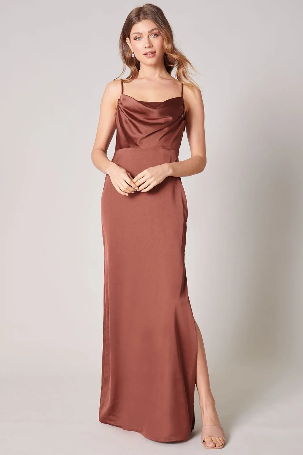Cowl Neck Satin Dress