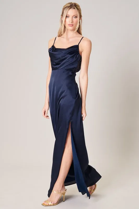Cowl Neck Satin Dress