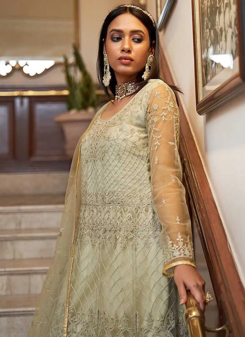 Cream Floral Designer Embroidered Kalidar Anarkali