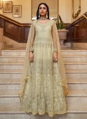 Cream Floral Designer Embroidered Kalidar Anarkali
