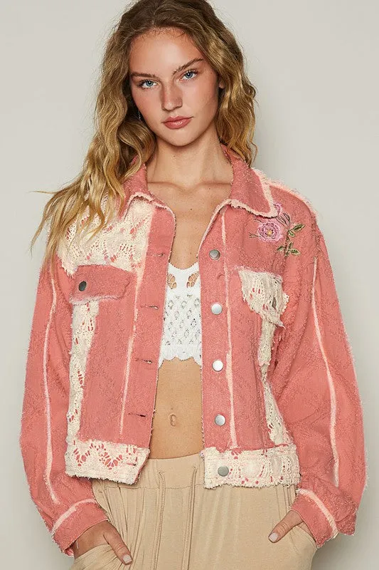 Crochet Patch Embroidered Button Up Jacket
