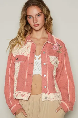 Crochet Patch Embroidered Button Up Jacket