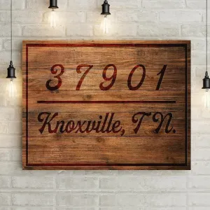 Custom City, State and Zip Code Branded Wood Design Personalized Premium Canvas