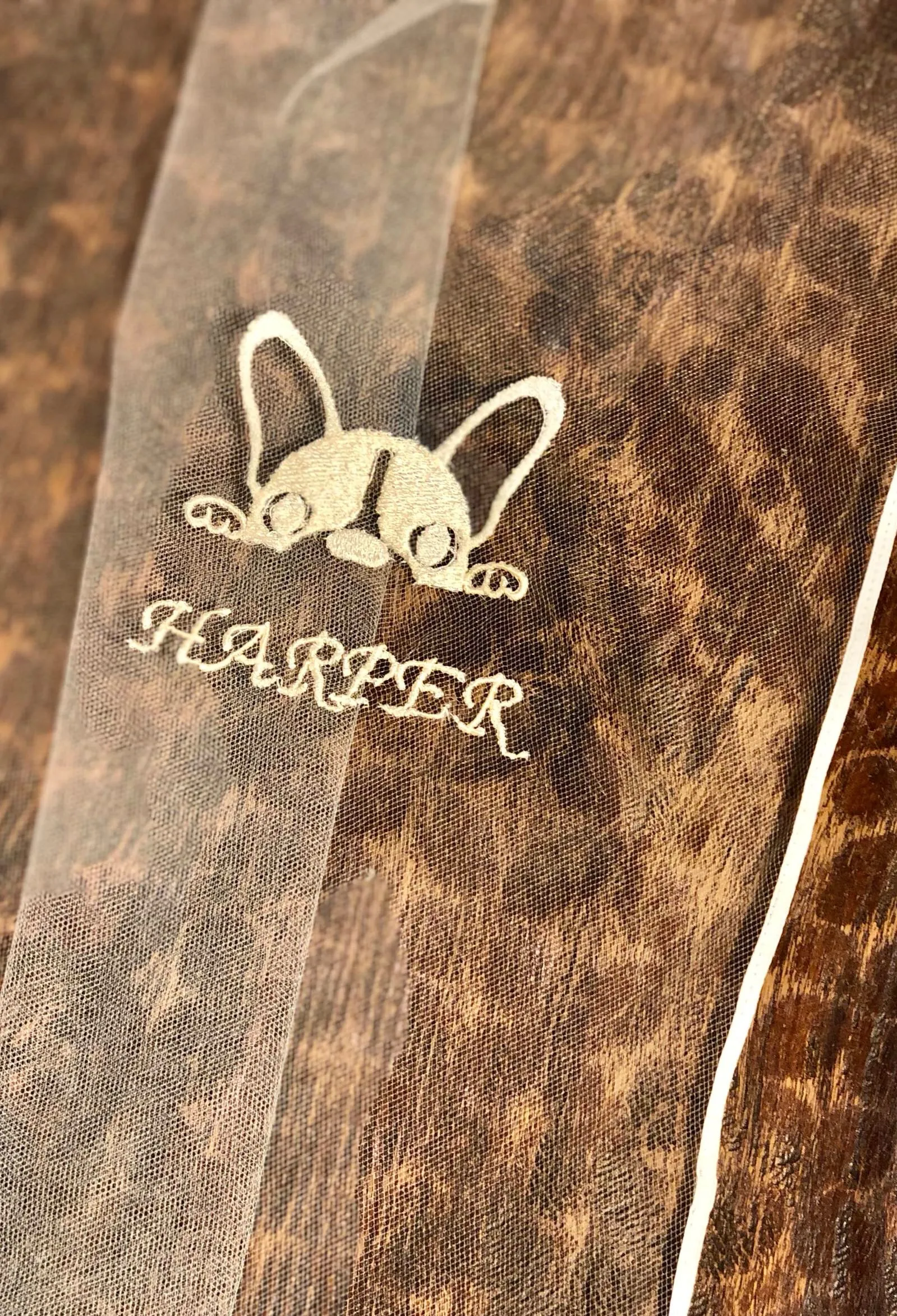 Custom Dog or Pet Embroidery Monogram Design for Wedding Veil