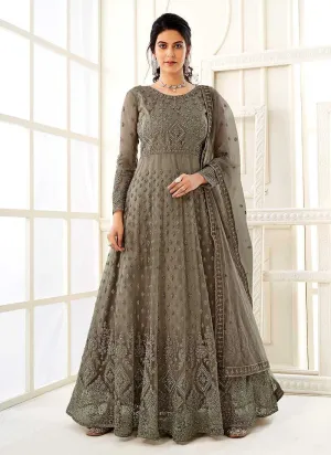 Dark Grey Heavy Embroidered Kalidar Gown Style Anarkali