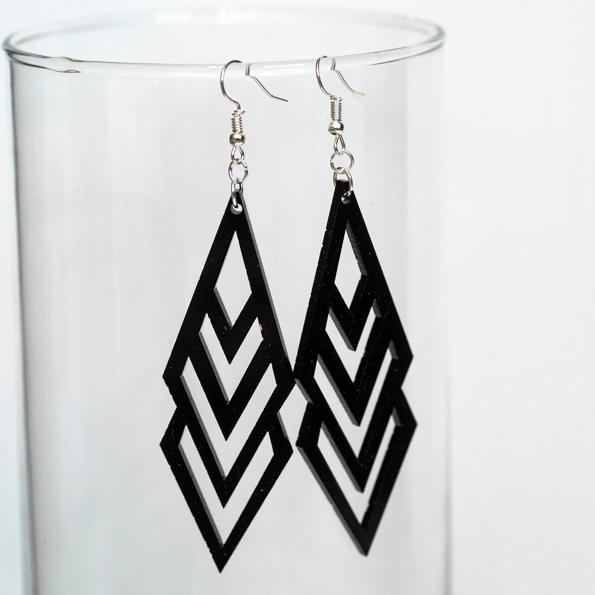Deco Black Long Earrings