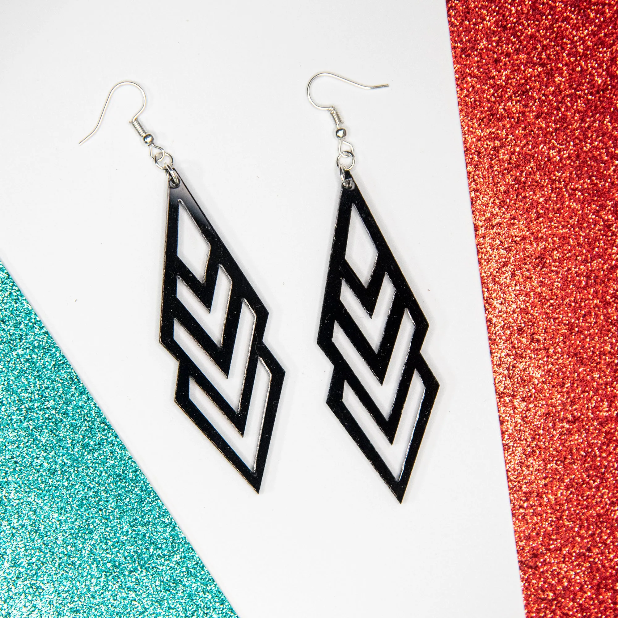 Deco Black Long Earrings