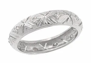 Deerfield Art Deco Antique Rose Cut Diamond Wedding Band in Platinum - Size 6 1/2