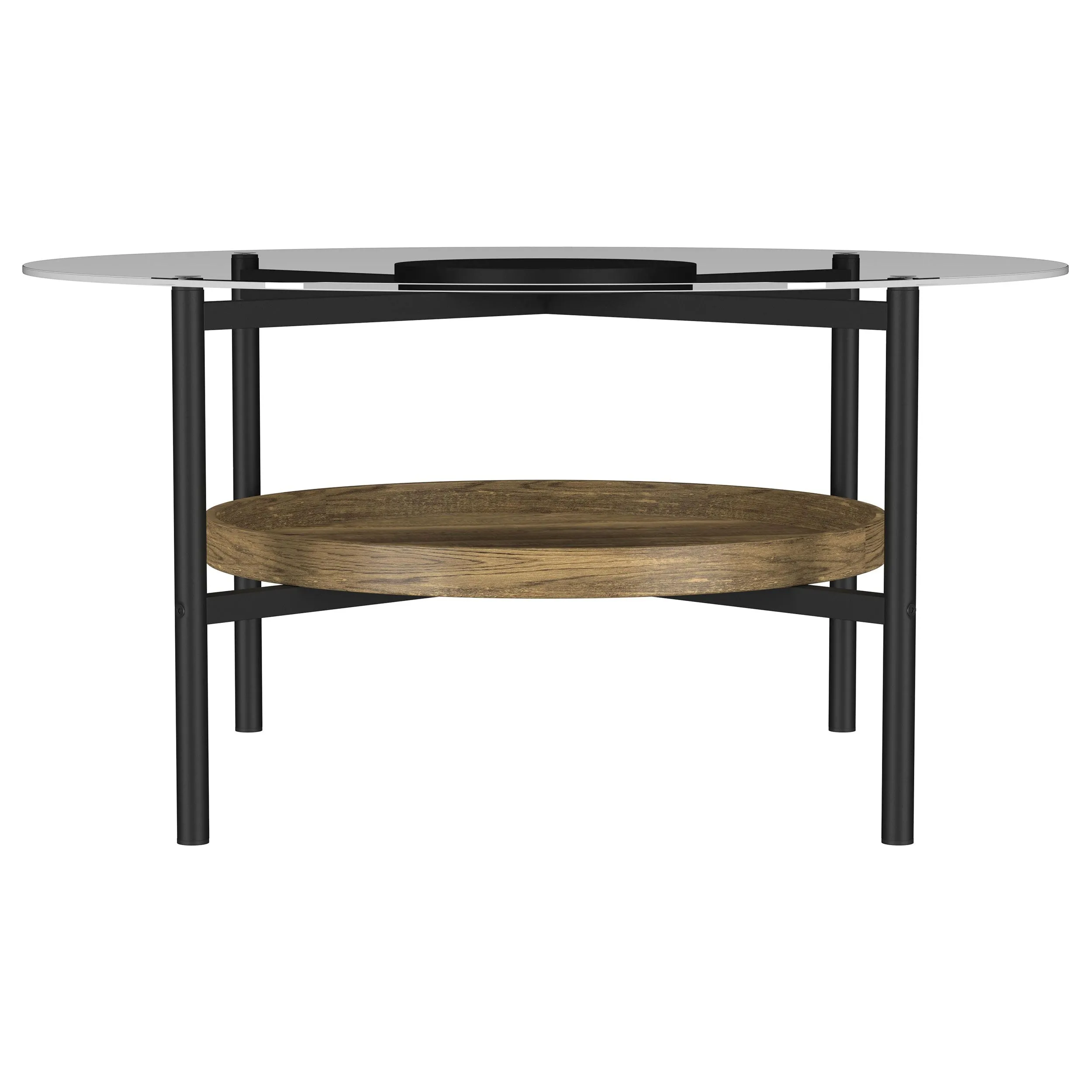Delfin Round Glass Top Coffee Table Black and Brown