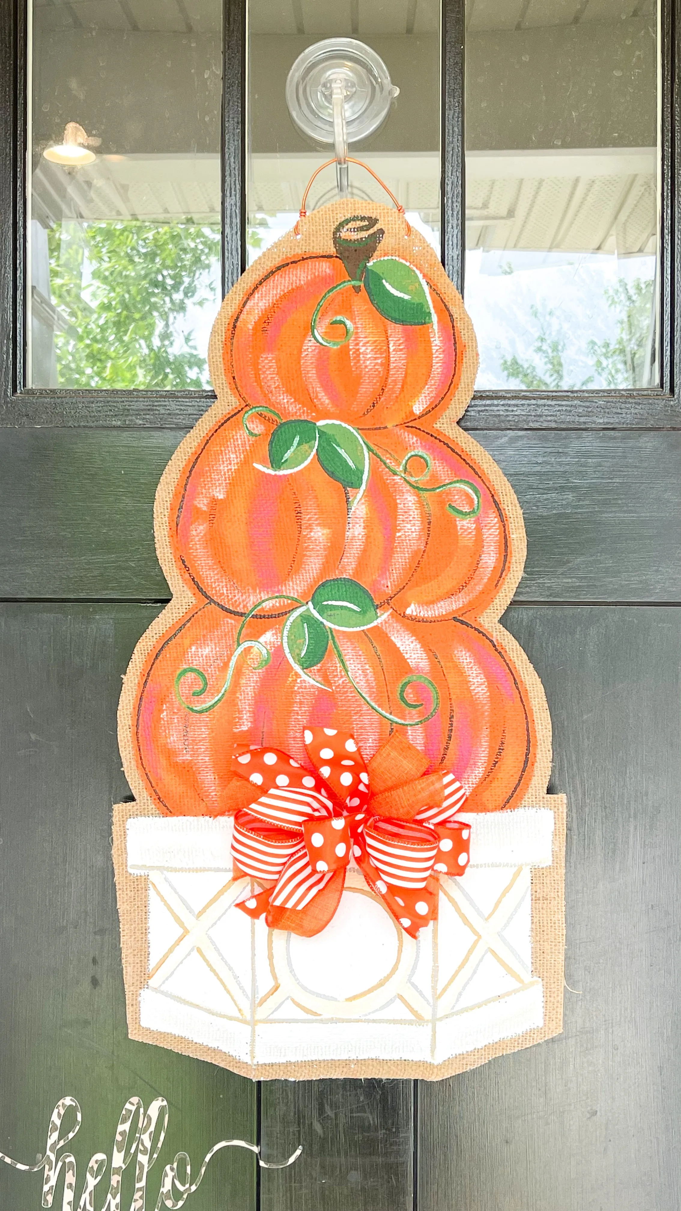 Door Hanger Pumpkin Topiary - Medium Orange