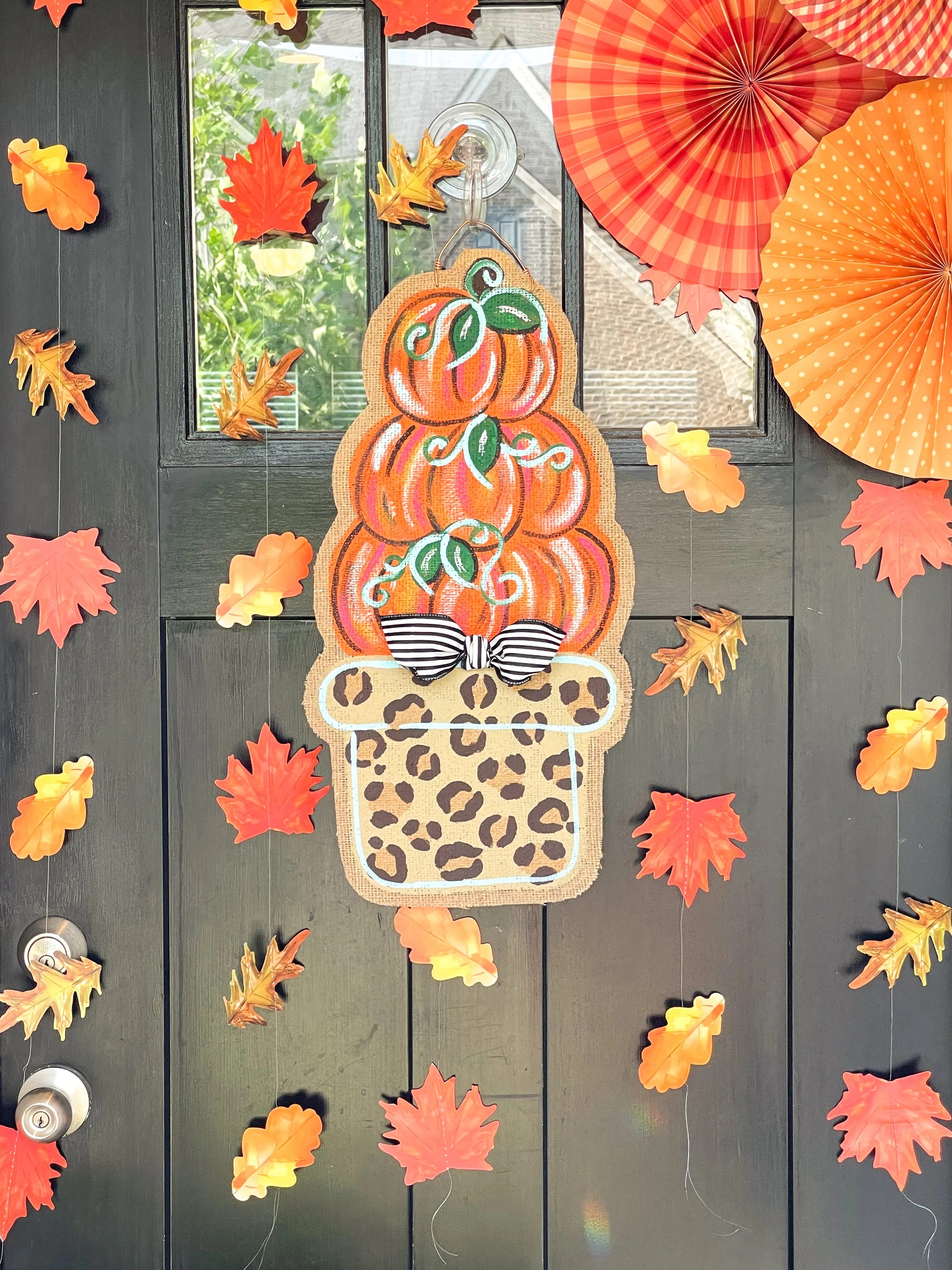 Door Hanger Pumpkin Topiary - Small Leopard