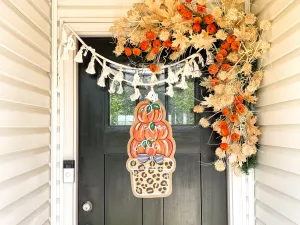 Door Hanger Pumpkin Topiary - Small Leopard