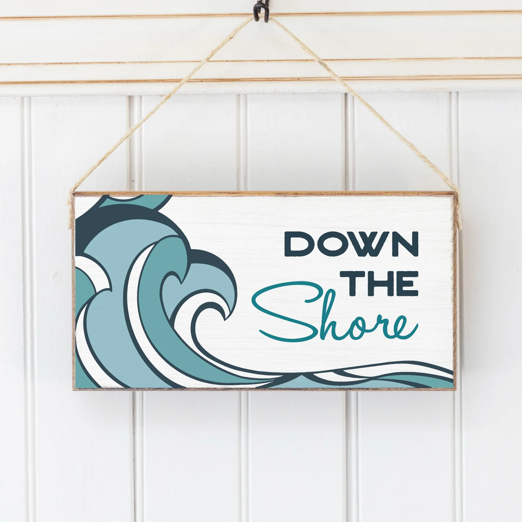 Down the Shore Wave Twine Hanging Sign