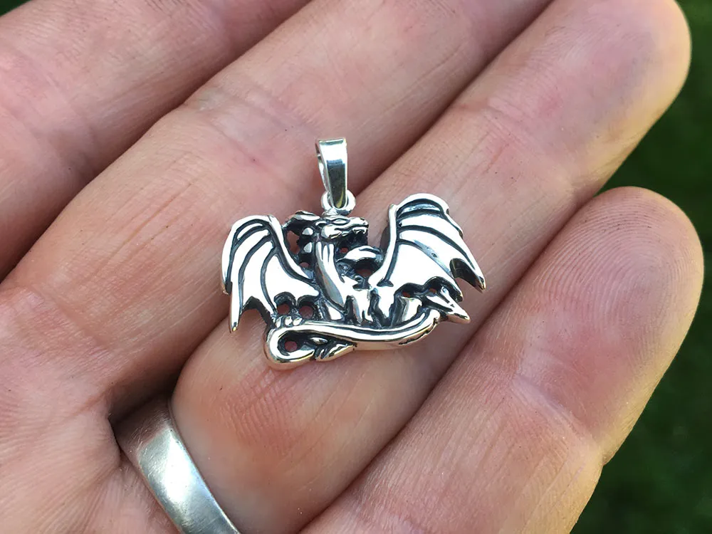 Dragon Charm Necklace Sterling Silver