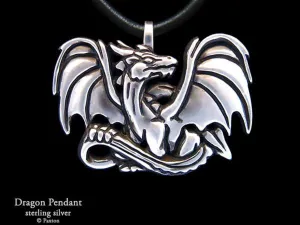 Dragon Pendant Necklace Sterling Silver