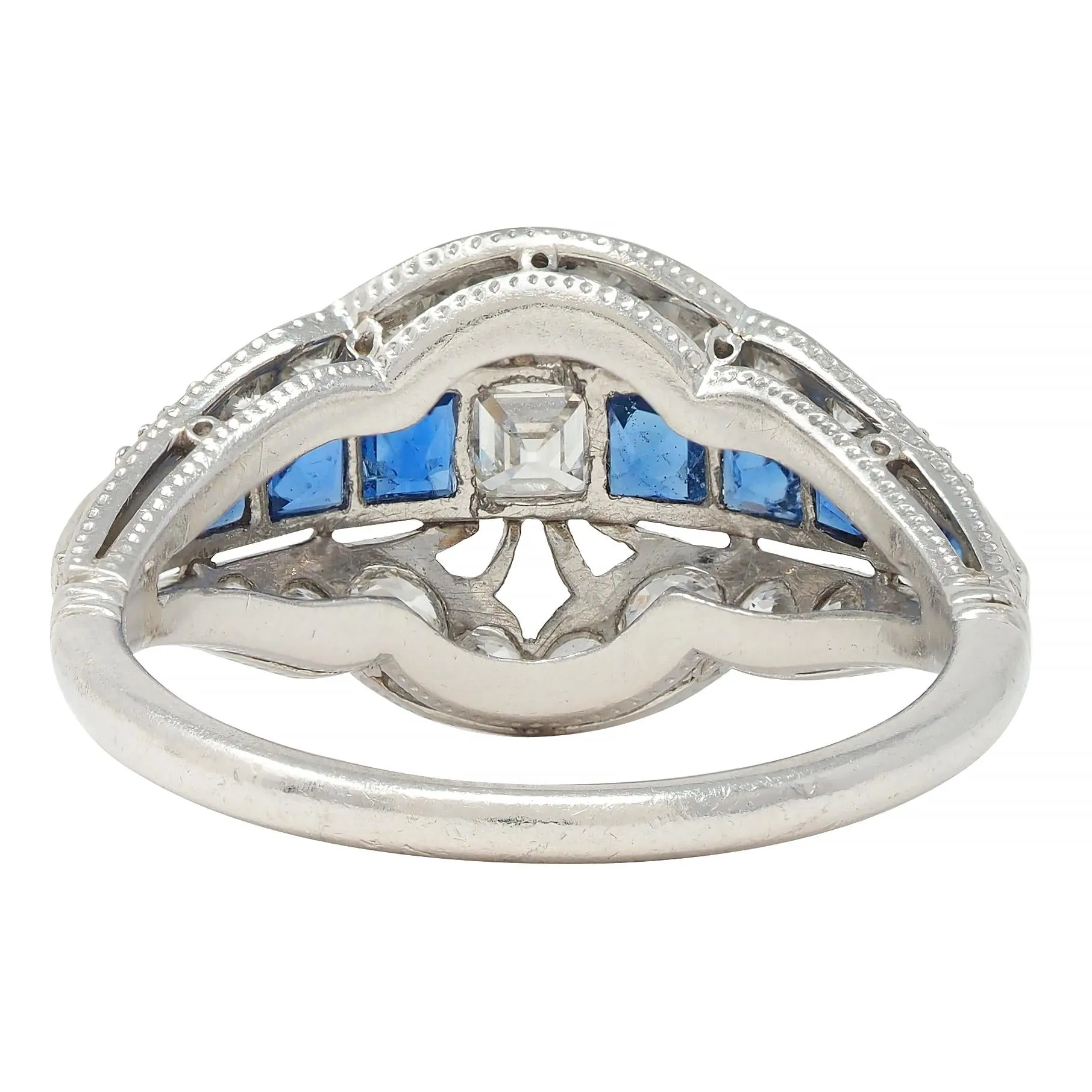 Durand & Co. Art Deco 2.29 CTW Sapphire Diamond Platinum Vintage Bombé Band Ring